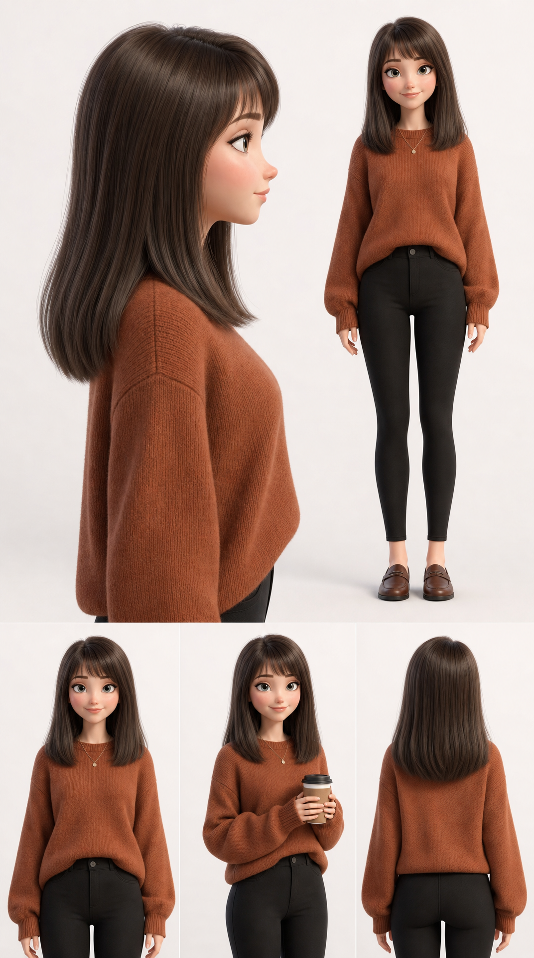 3D Animated Character Turnaround in Warm Tones