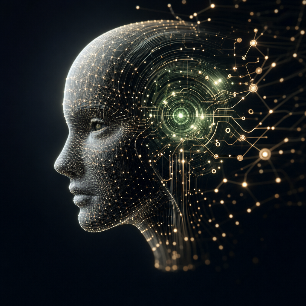 Amber Neural Face with Green Halo