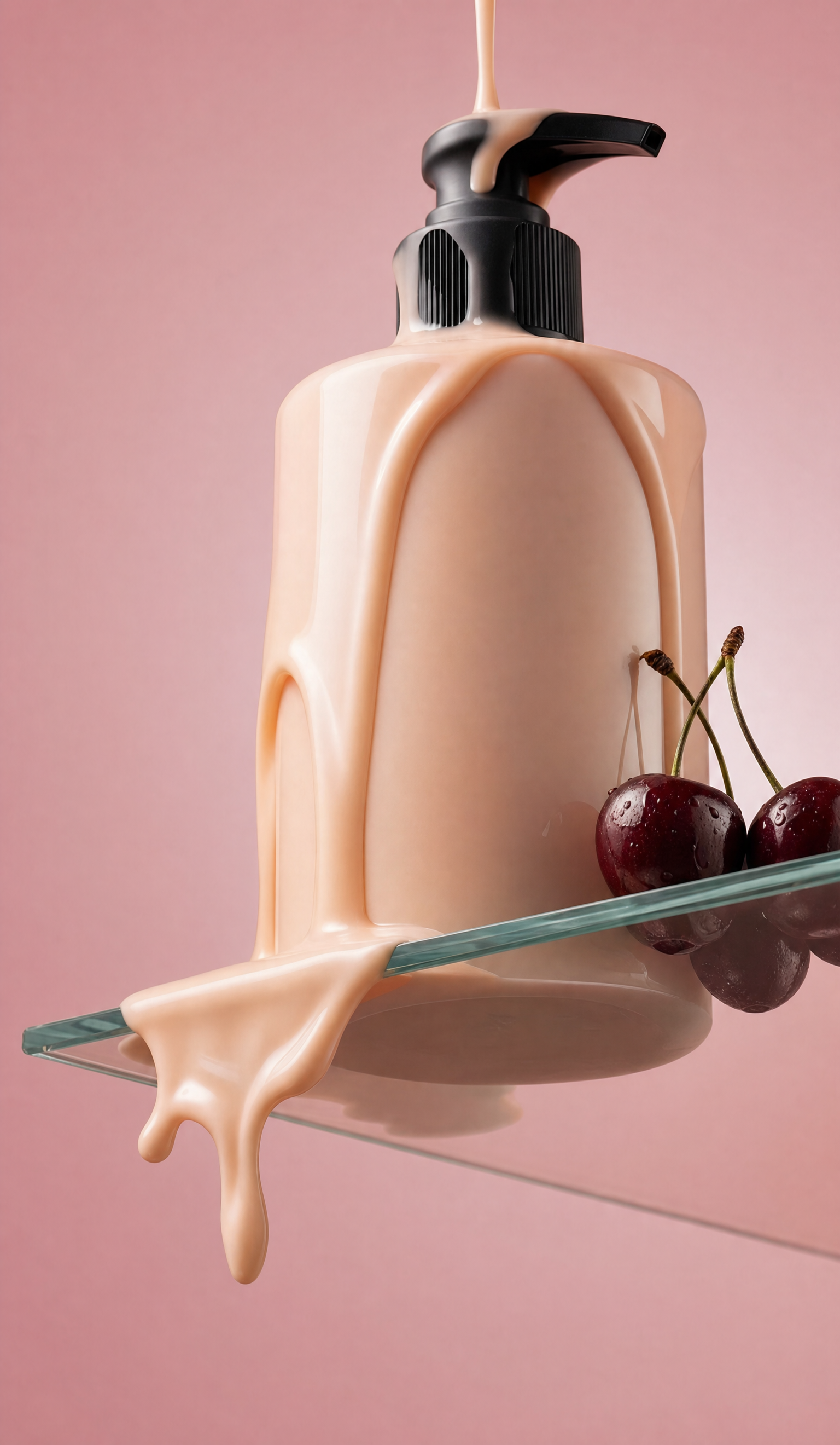 Apricot lotion bottle with dripping cream