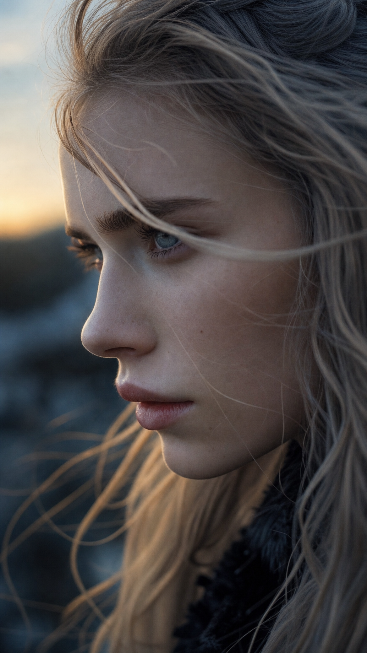 Ash-brown Windblown Profile Portrait