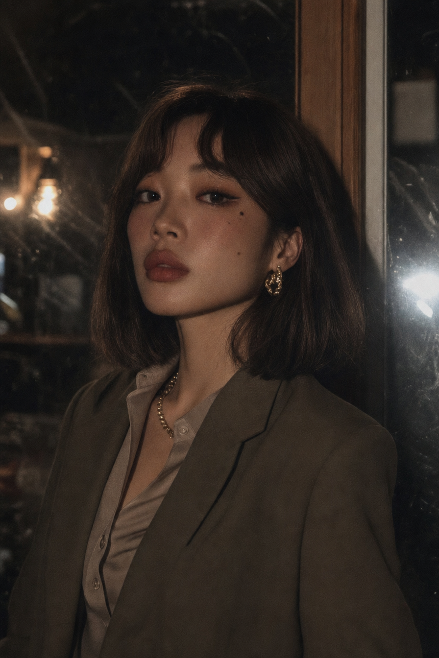 Asian fashion model with chestnut bob hair