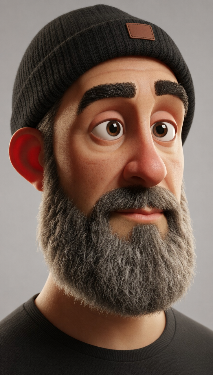 Bearded man in black knit beanie