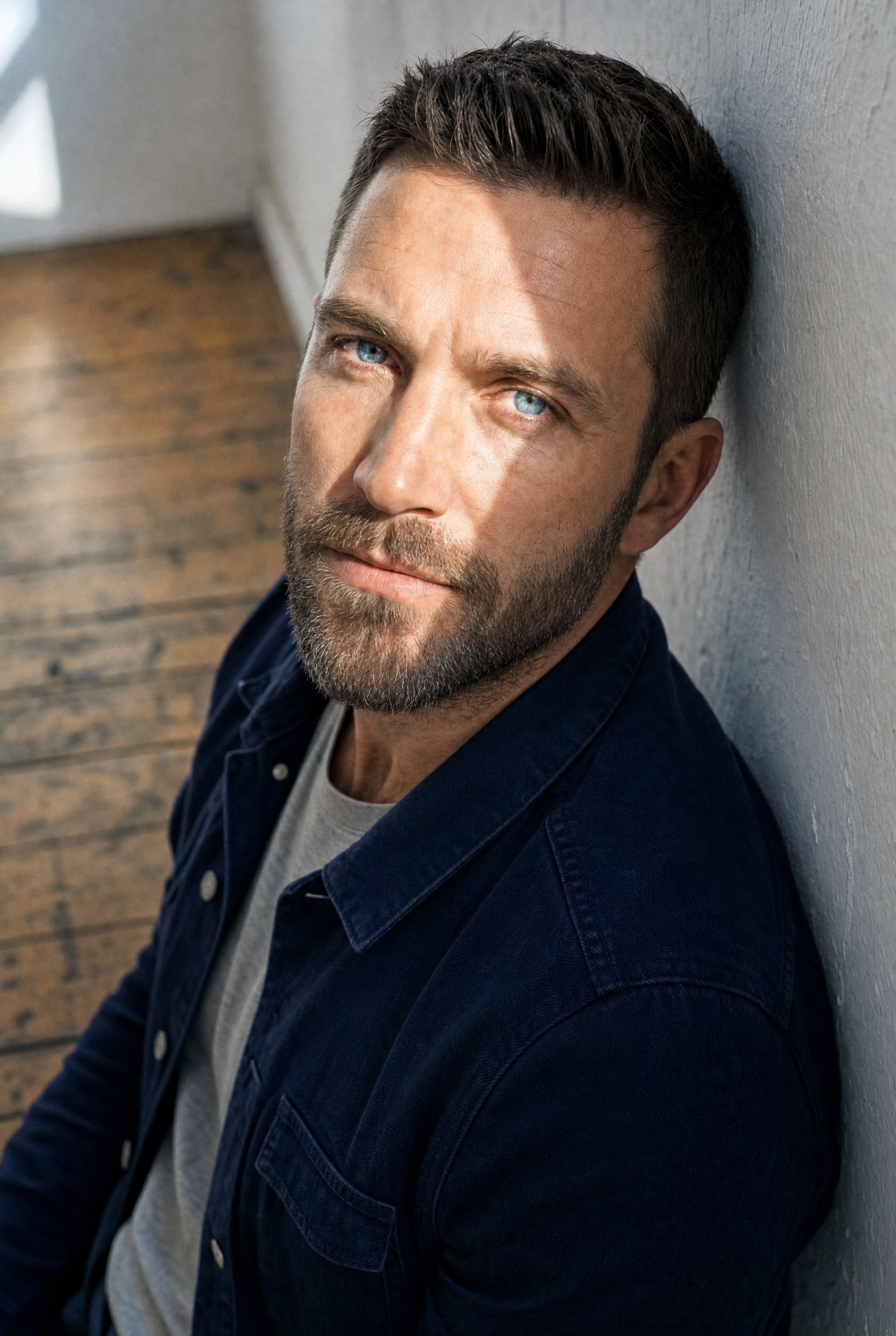 Bearded Man in Navy Shirt, Cool Window Light