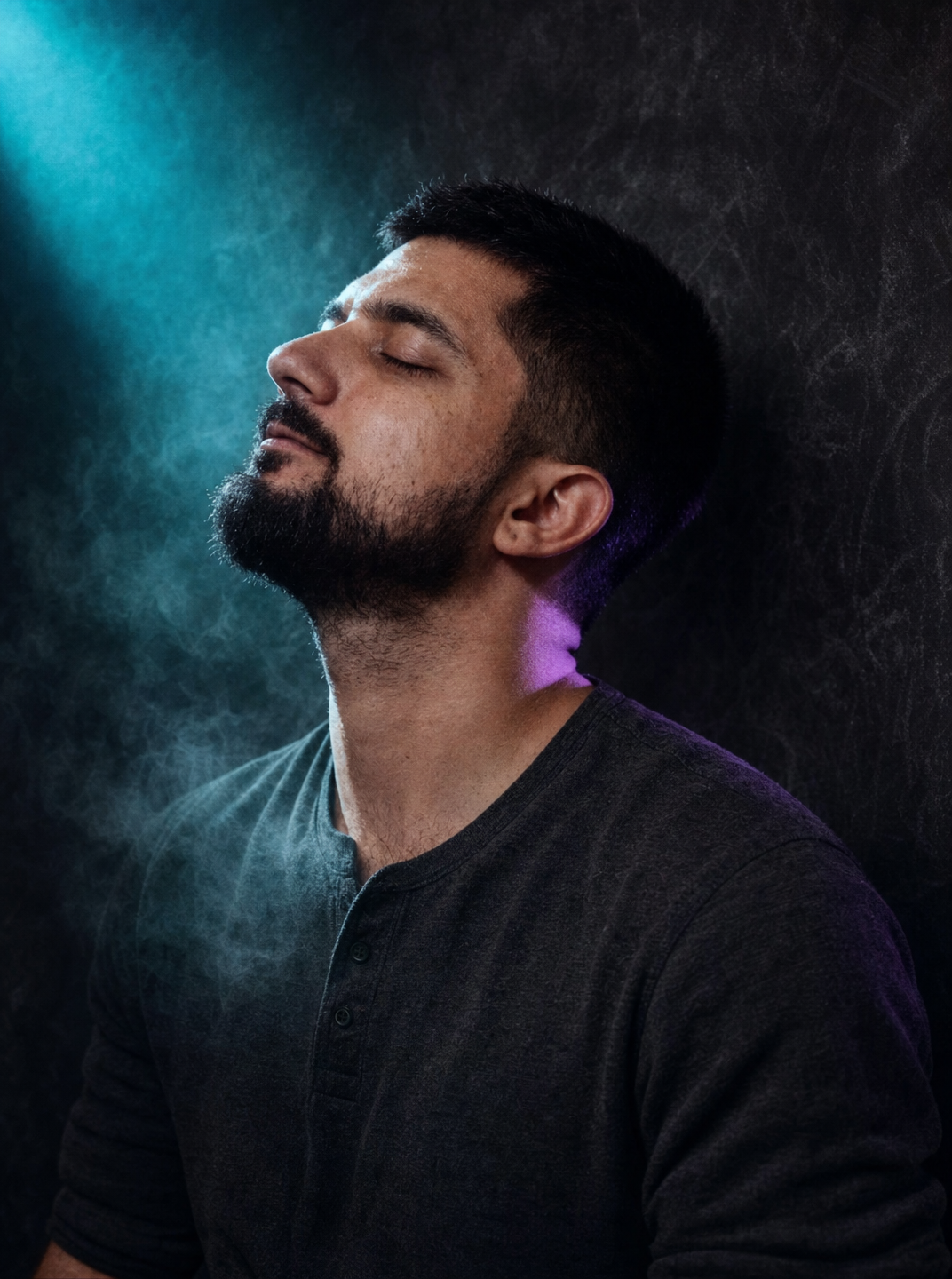 Bearded Man with Eyes Closed, Teal Side Light