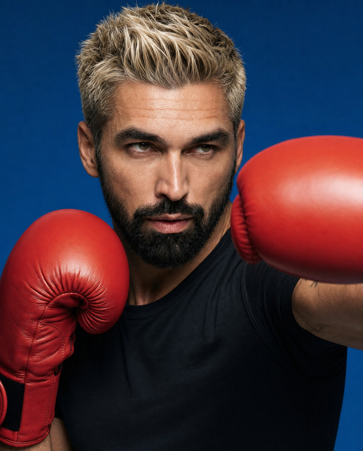 Bearded Man with Red Boxing Gloves, Blond Hair