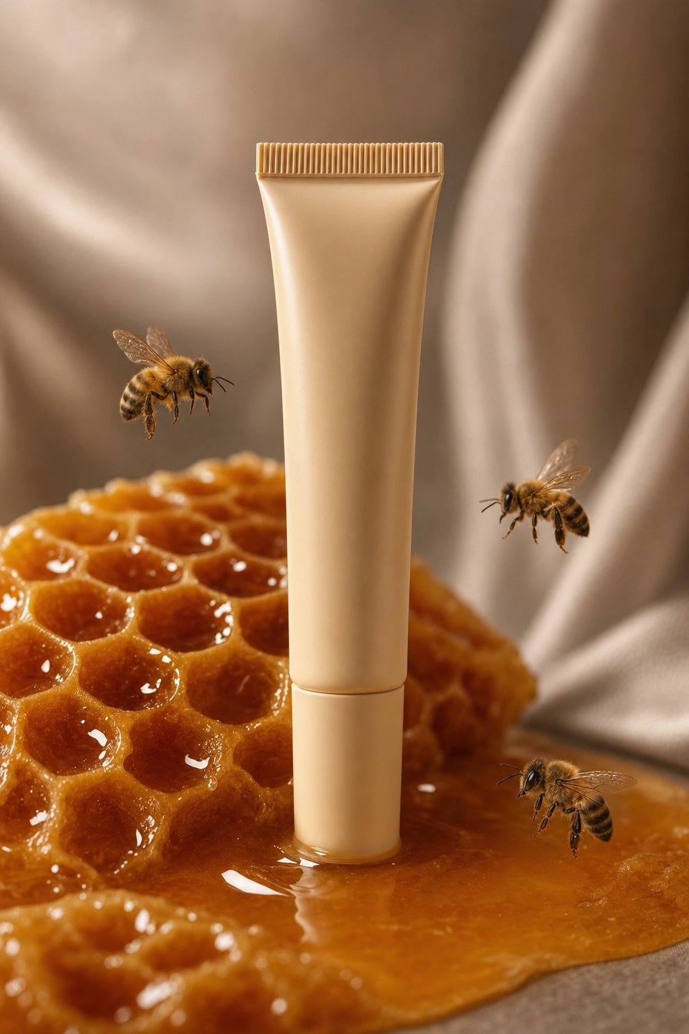 Beige Tube Amid Amber Honeycomb