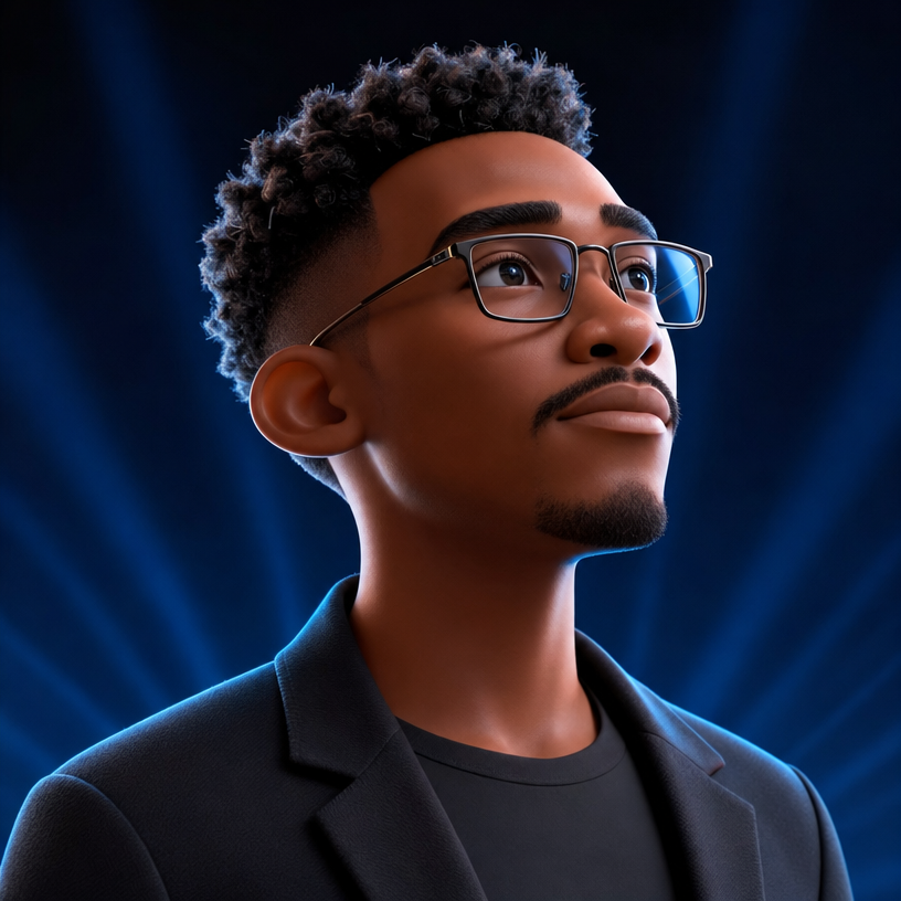 Black man with teal rim lighting and stubble