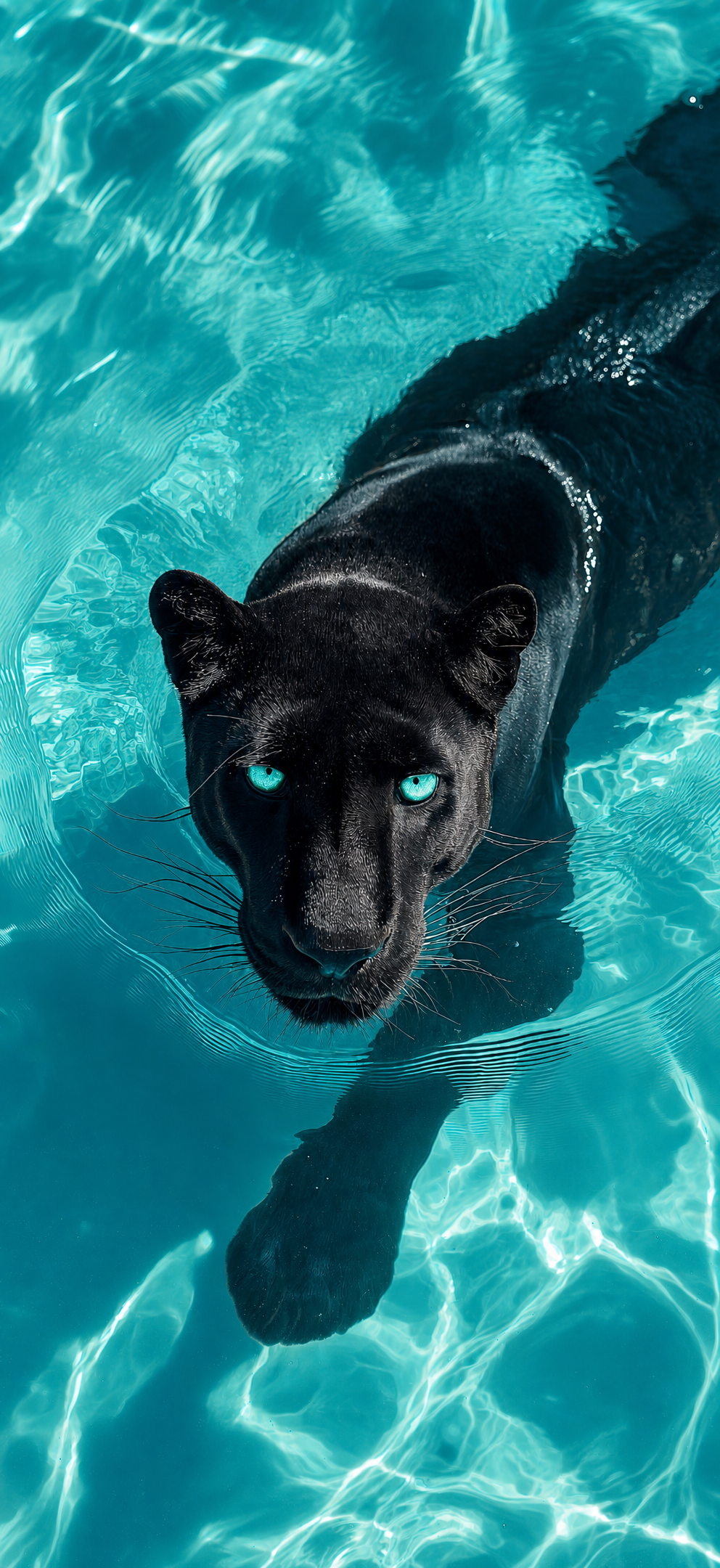 Black Panther in Neon Cyan Waters