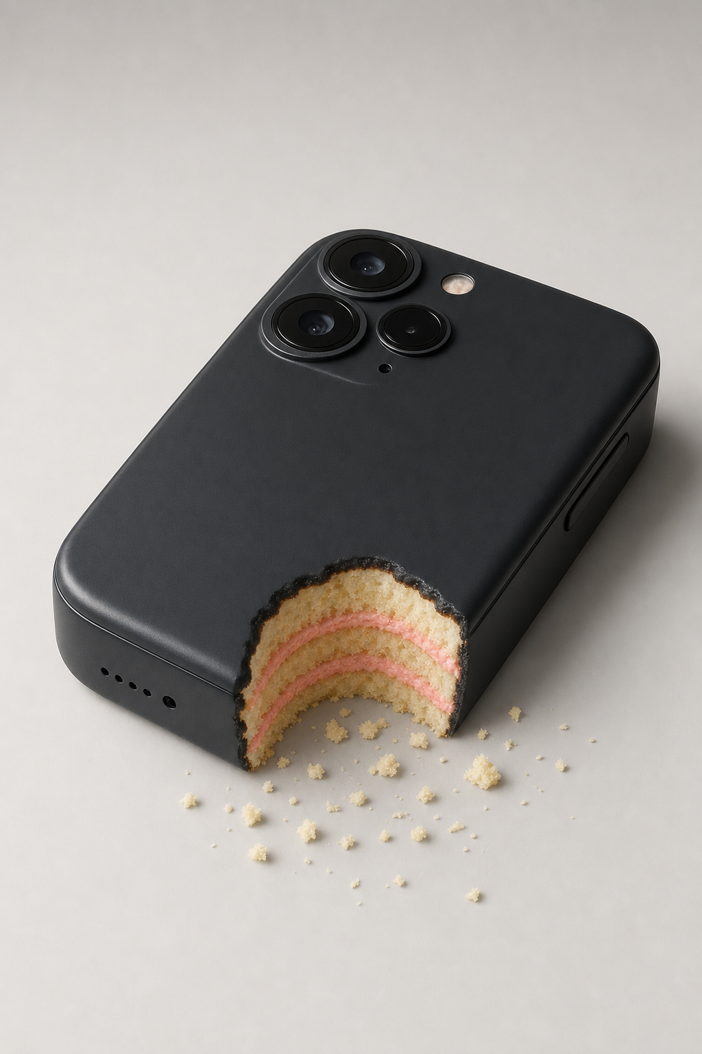 Black smartphone cake with coral filling
