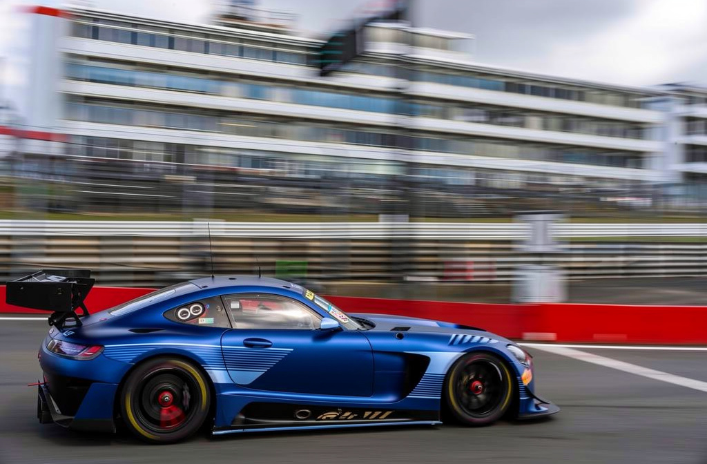 Blue AMG GT3 EVO Thrilling Panning Shot — flux-2-pro