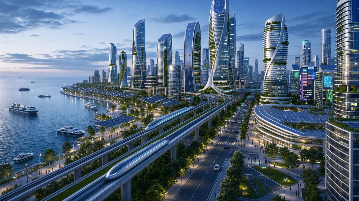Blue-Hour Lagos Smart Waterfront Skyline