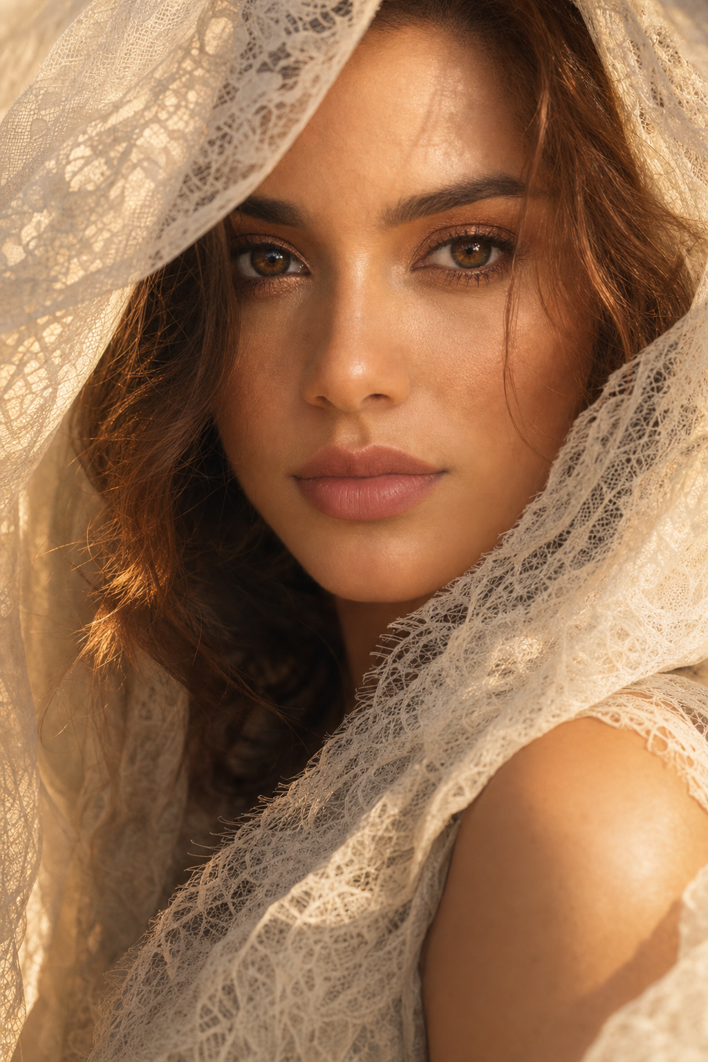 Golden Hour Beauty with Lace Veil