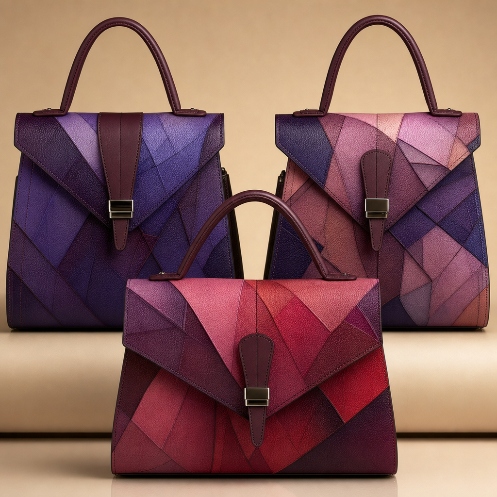 Burgundy Geometric Handbags on Beige