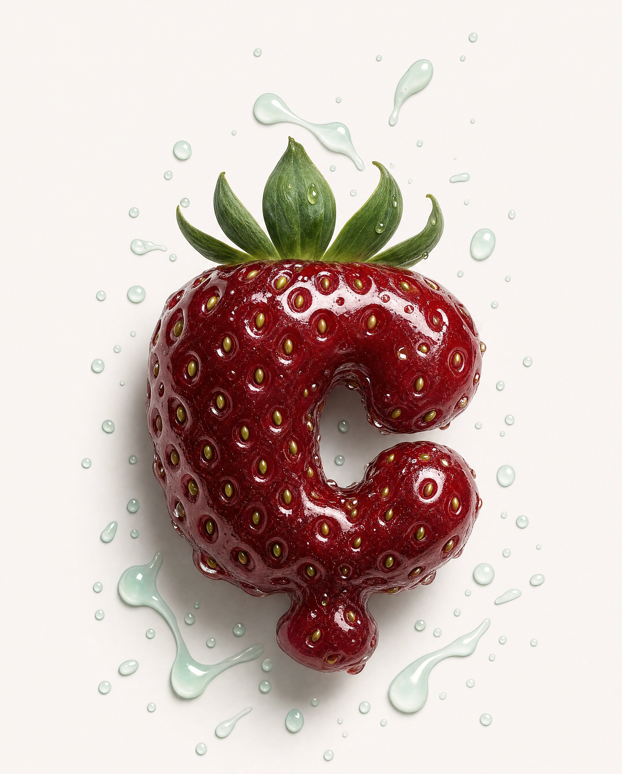 C-Shaped Strawberry With Mint Splash Droplets