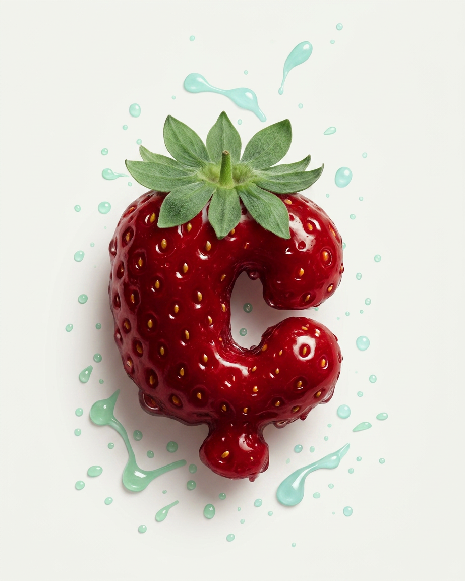 C-Shaped Strawberry With Mint Splash Droplets