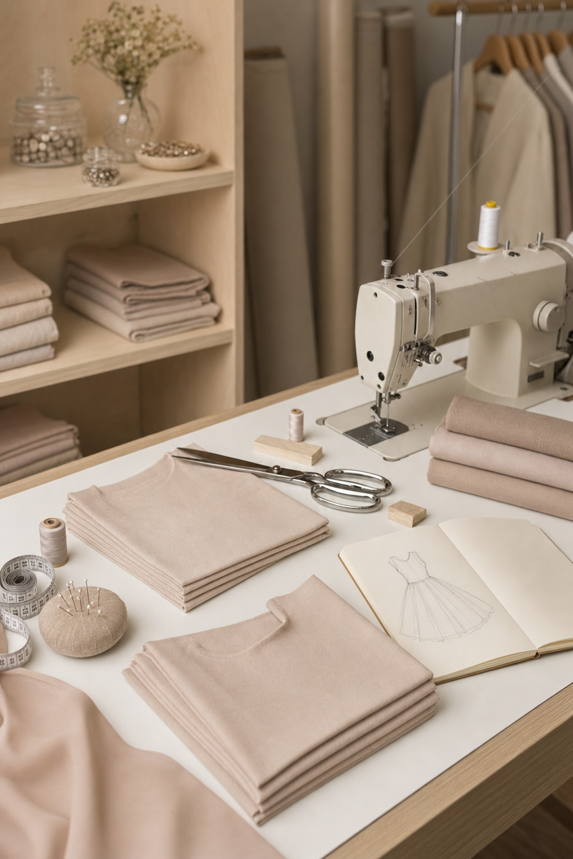 Calm Atelier Workspace with Fashion Tools