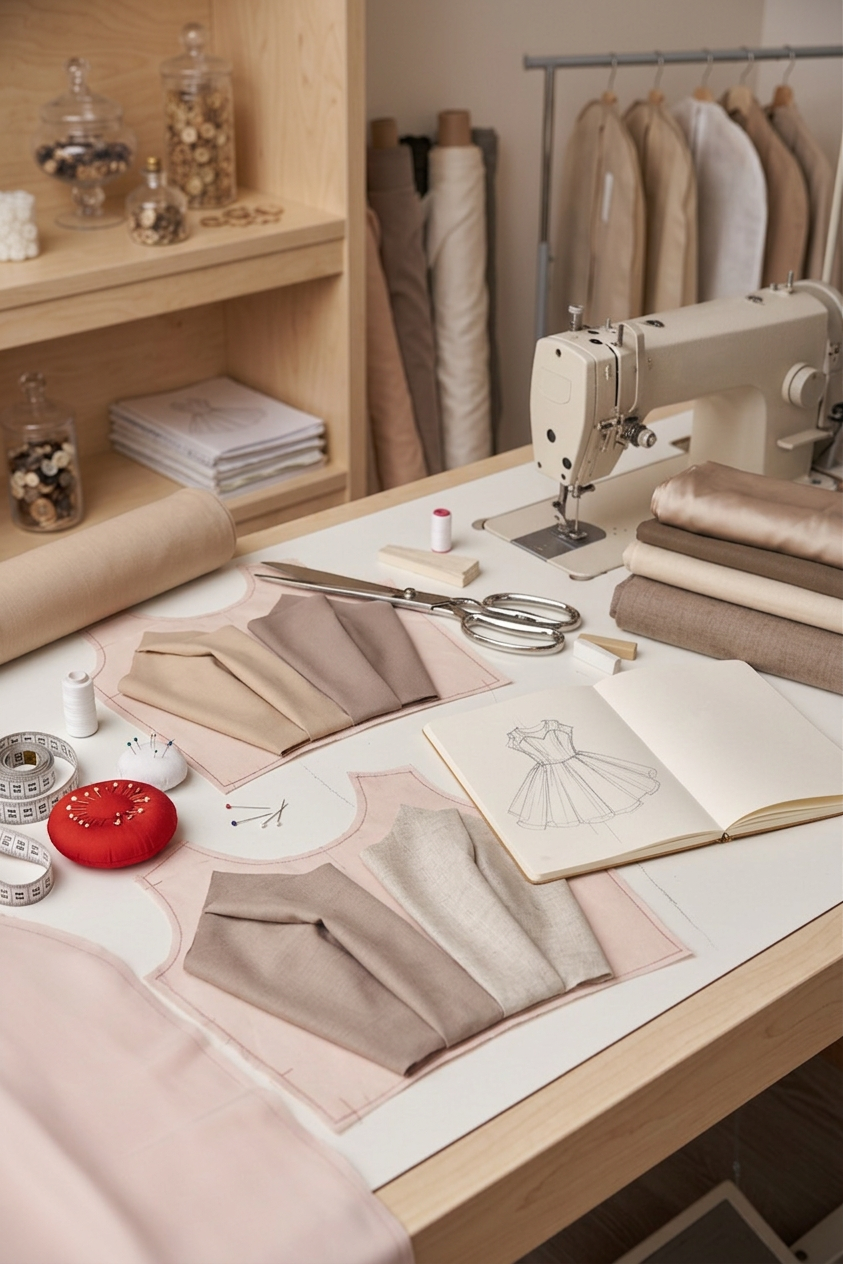 Calm Atelier Workspace with Fashion Tools — nano-banana-2