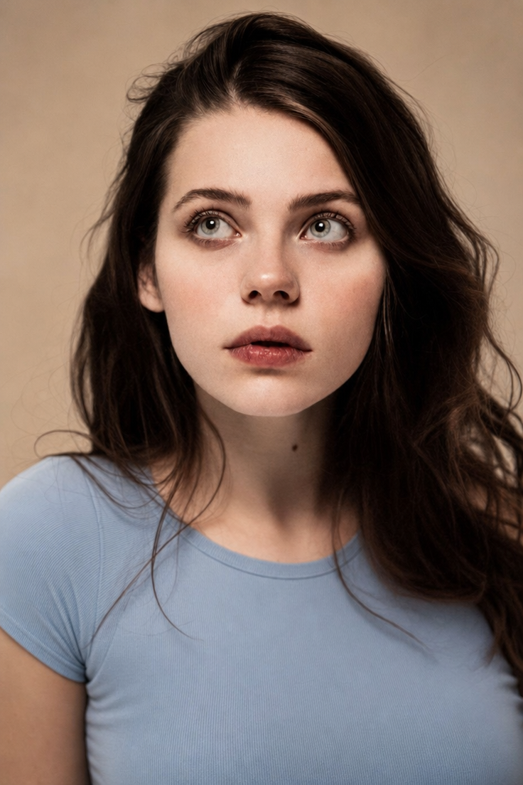 Calm introspective headshot in warm light