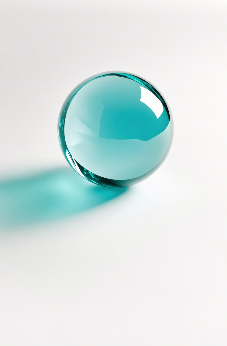 Centered Teal Glass Sphere on White
