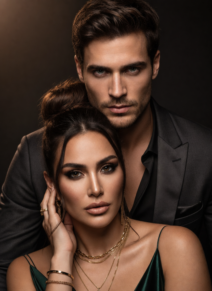 Charcoal-Satin Editorial Studio Couple