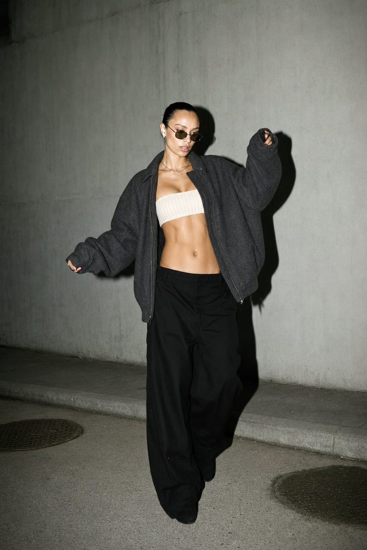 Charcoal streetwear editorial in alley