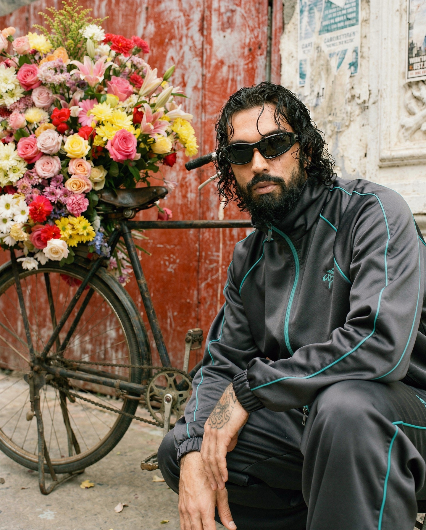 Charcoal Tracksuit and Flower Bicycle Alley
