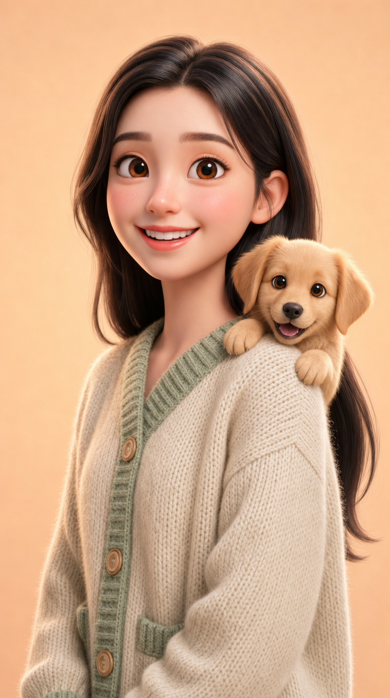 Cozy woman with golden puppy companion