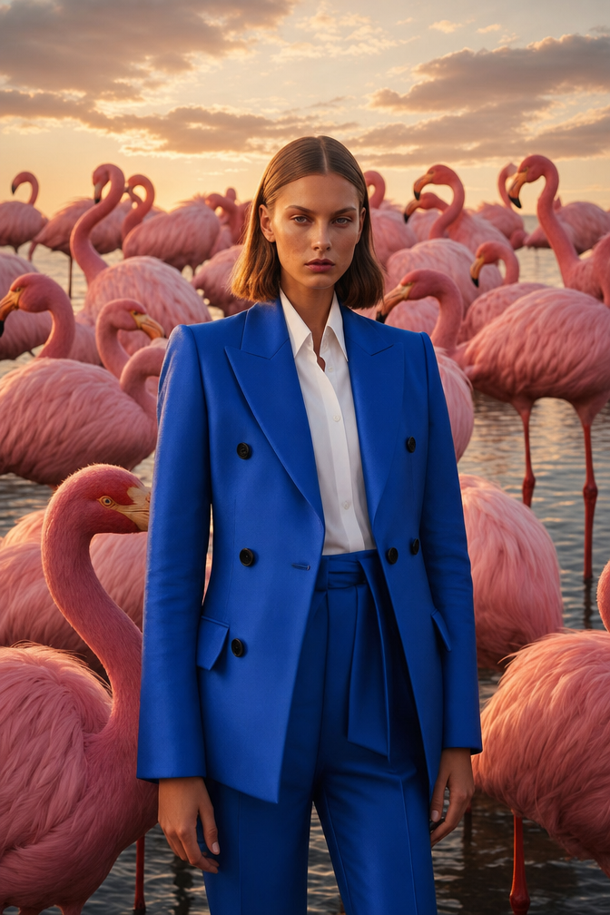 Chestnut-Bob Model in Blue Flamingo Luxe