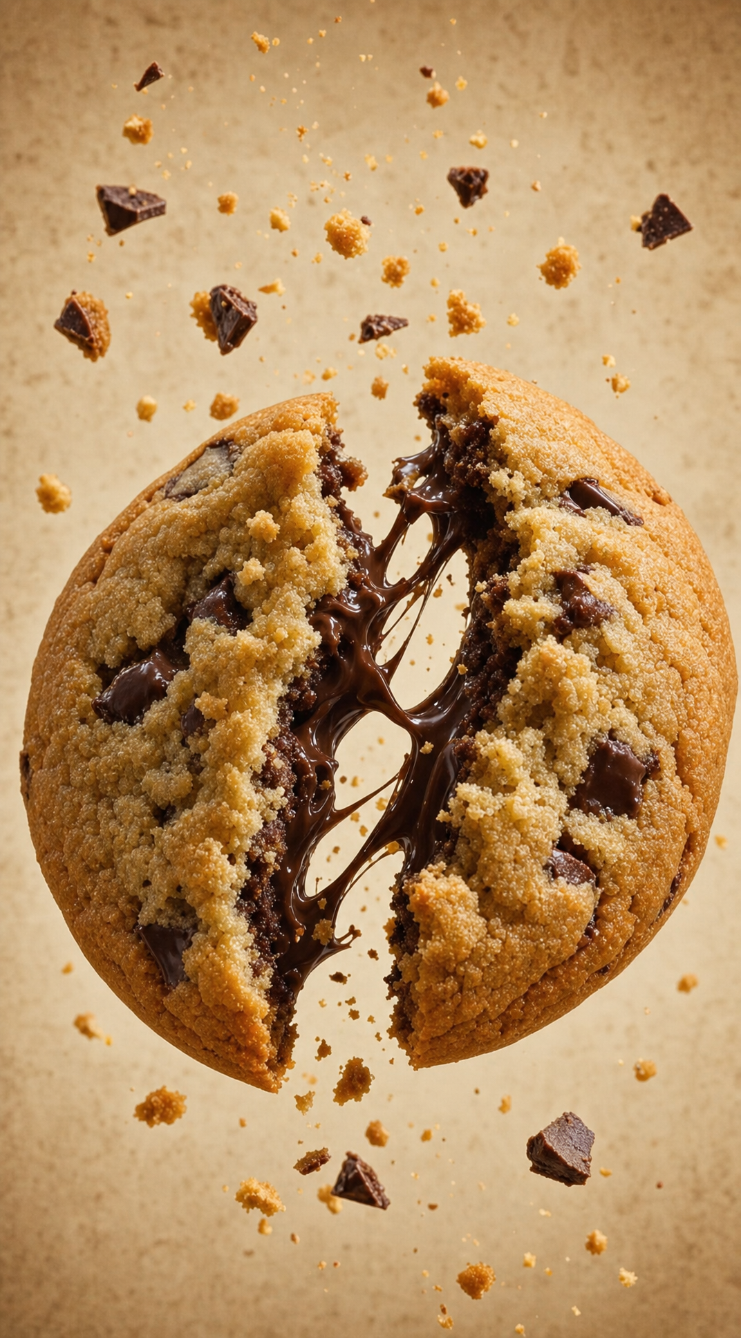 Chocolate Filled Cookie Splitting Midair With Dark Drip