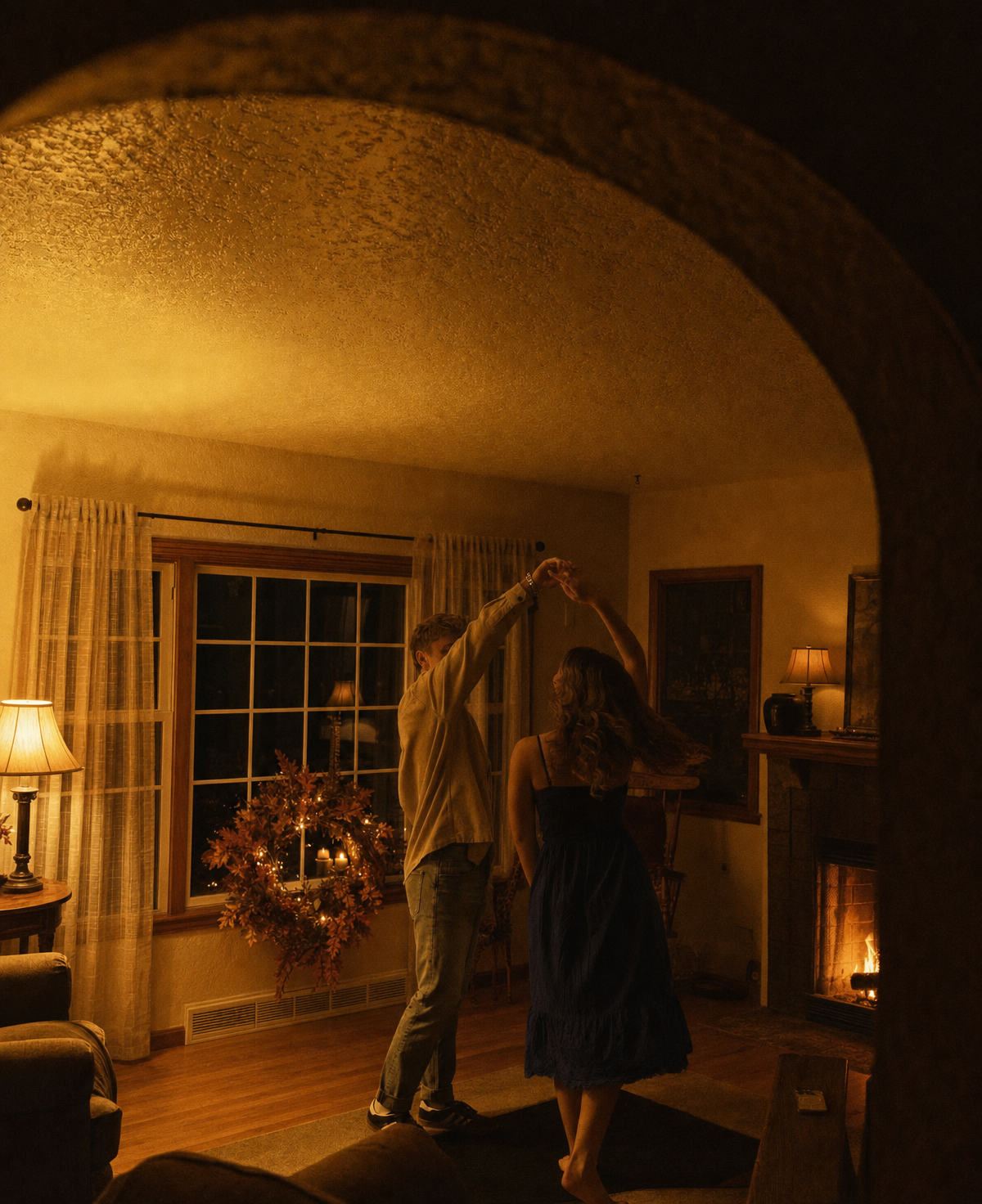 Couple Dancing in Autumn-Lit Room