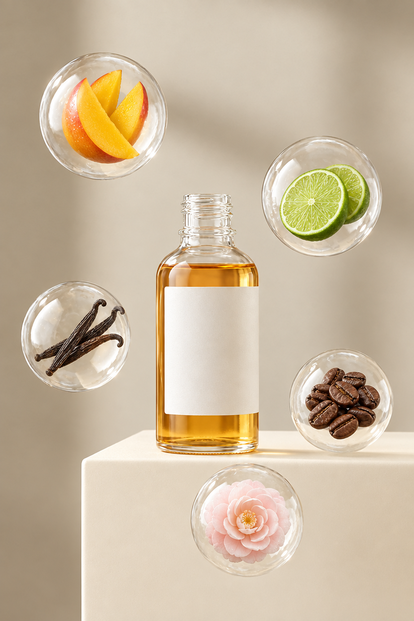 Clear facial oil bottle on ivory pedestal