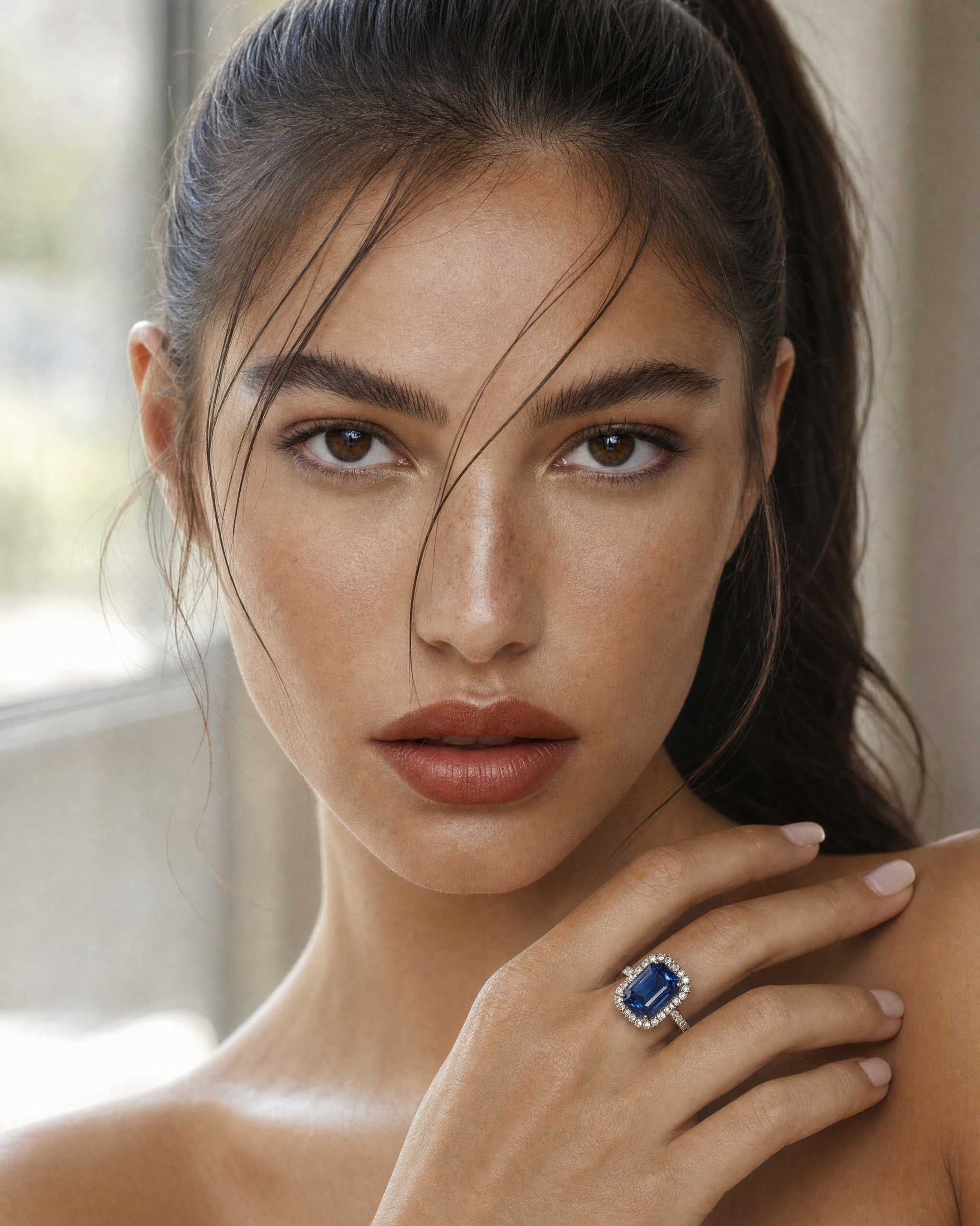 Luxury Sapphire Ring Beauty Editorial Close-up