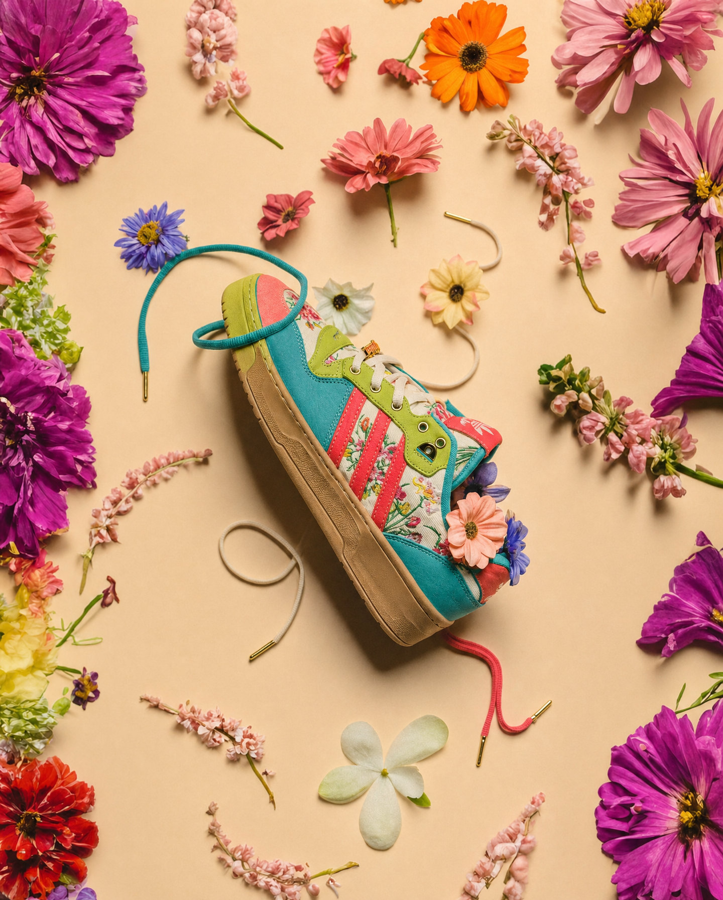 Colorful sneaker with fresh petals