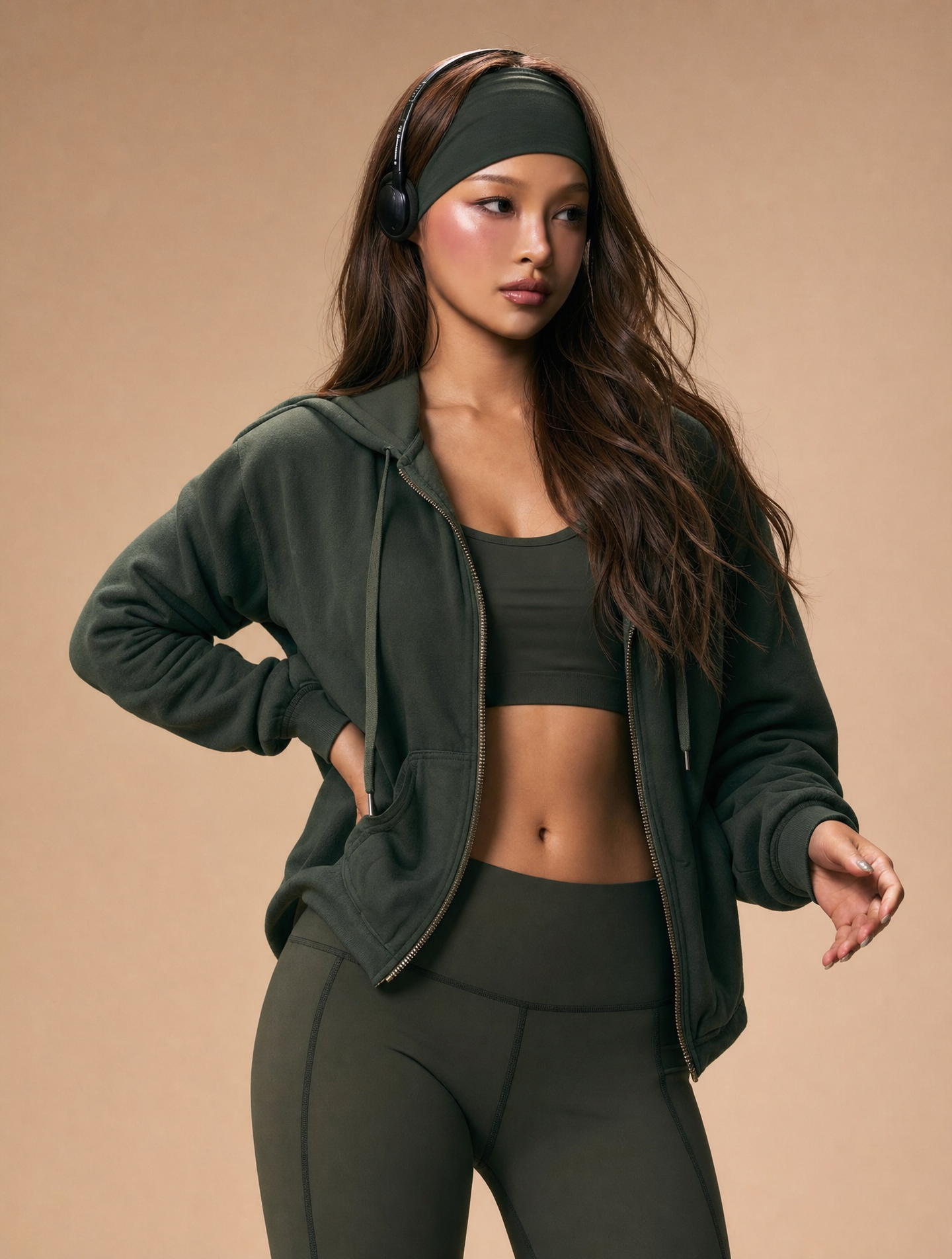 Confident athlete in studio streetwear