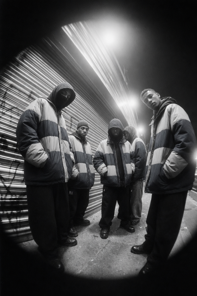 Confident crew in matte puffer coats