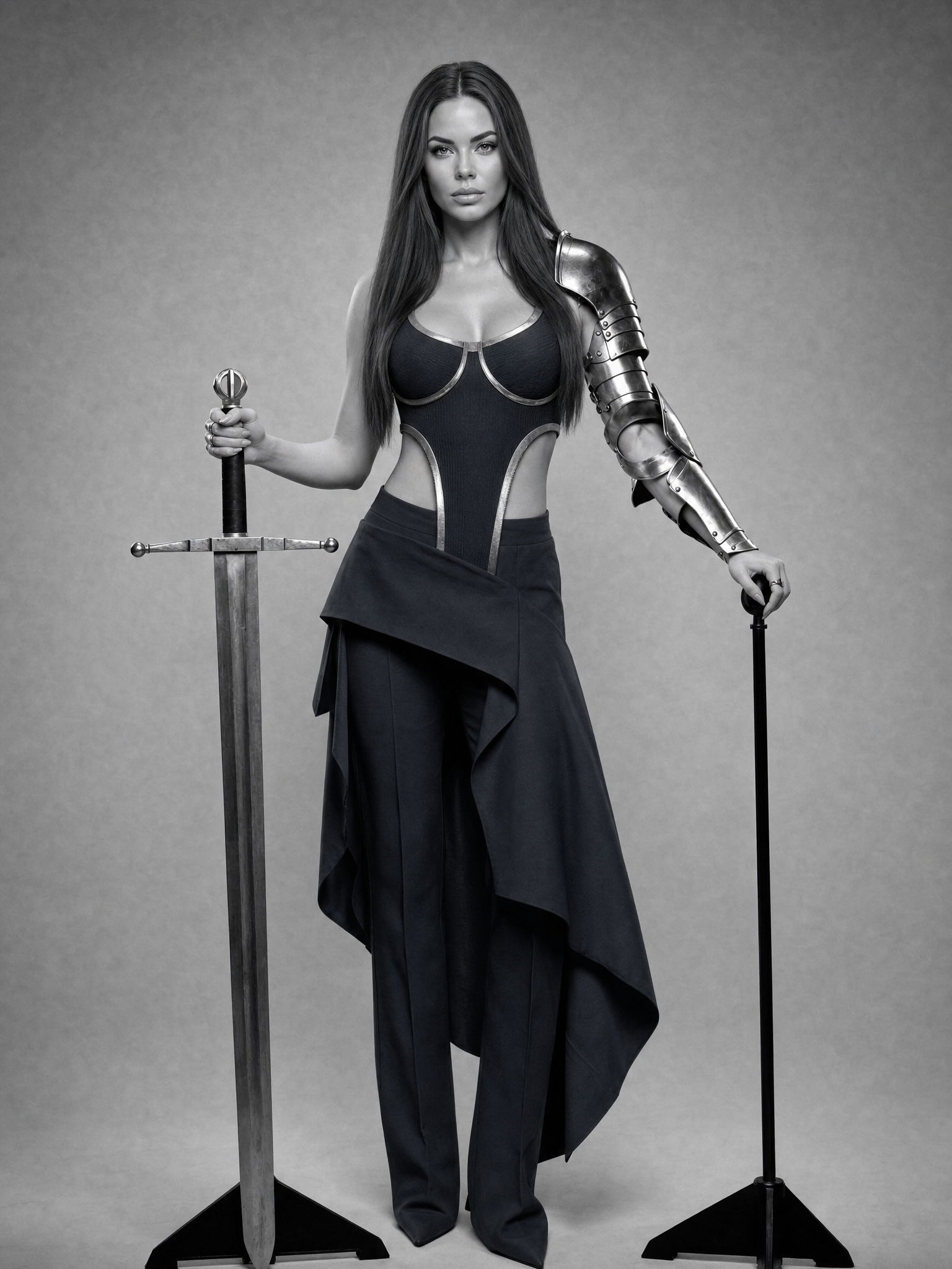 Confident Dark-Haired Futuristic Warrior