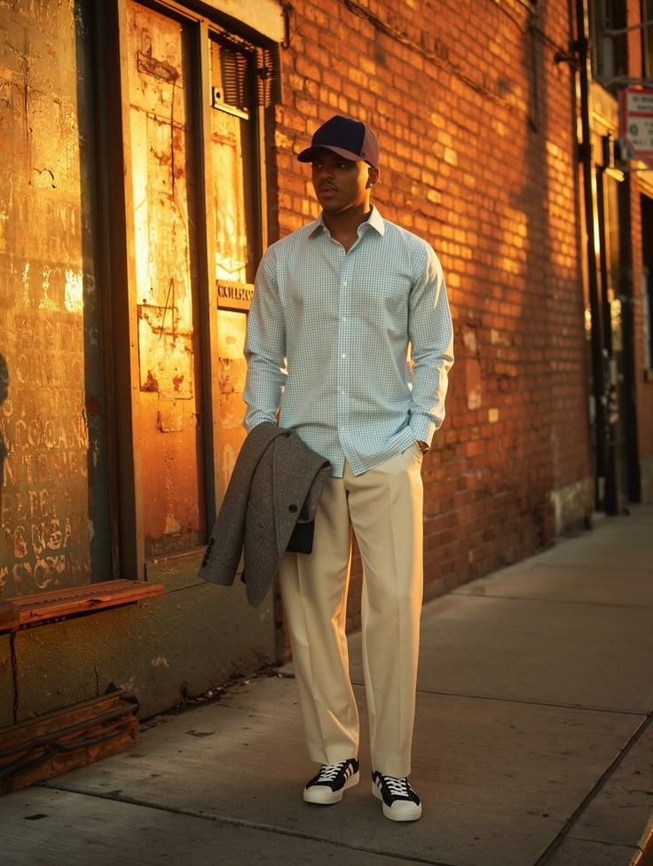 Confident man in urban brick light — flux-2-pro