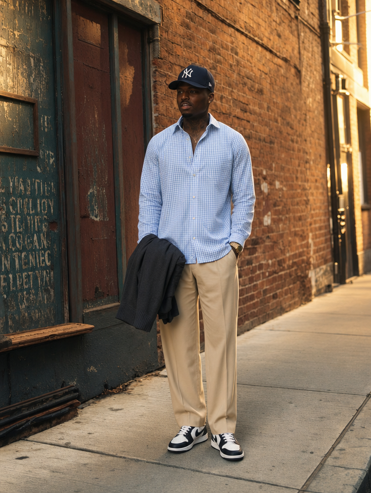 Confident man in urban brick light