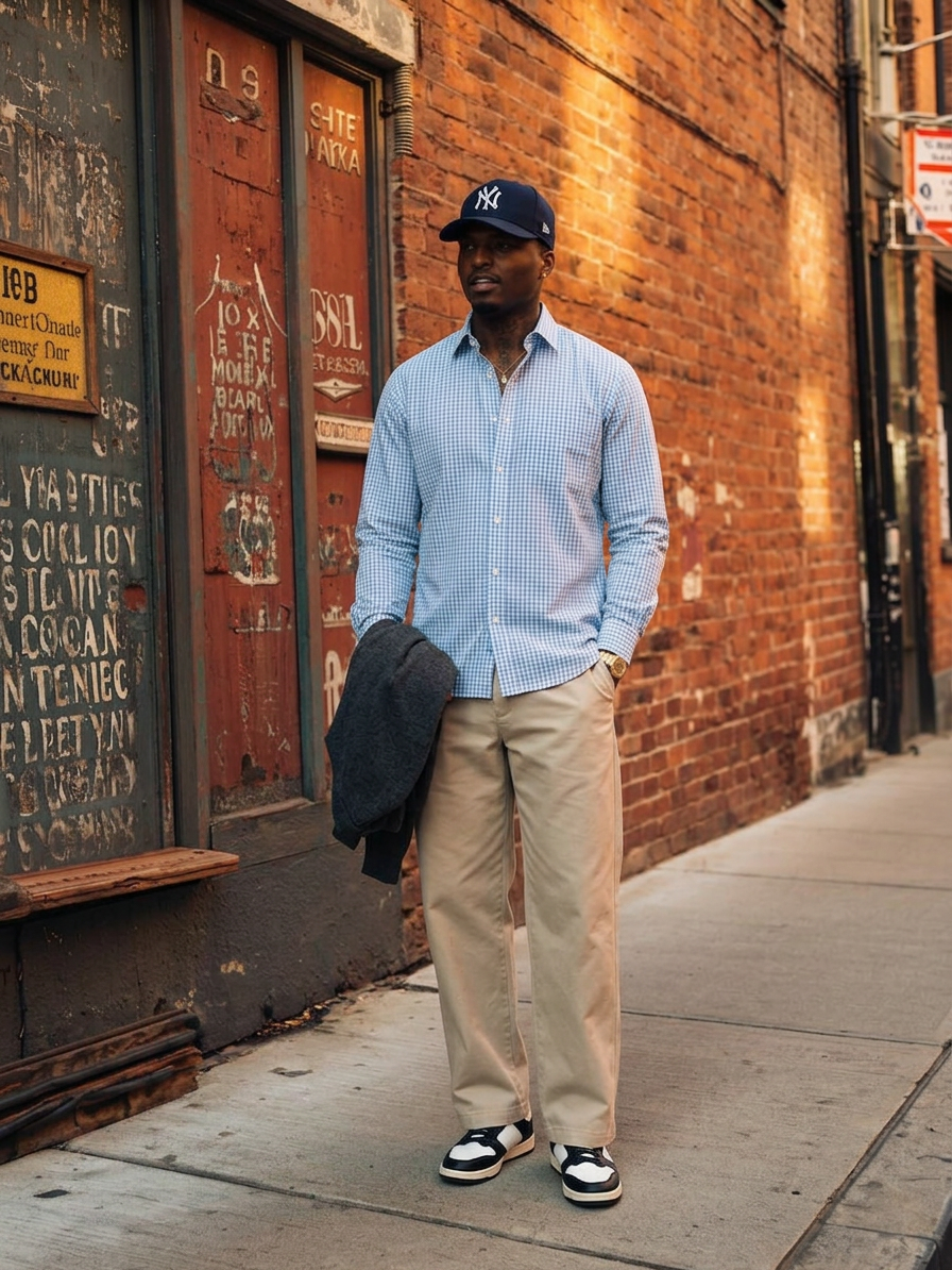 Confident man in urban brick light — nano-banana-2
