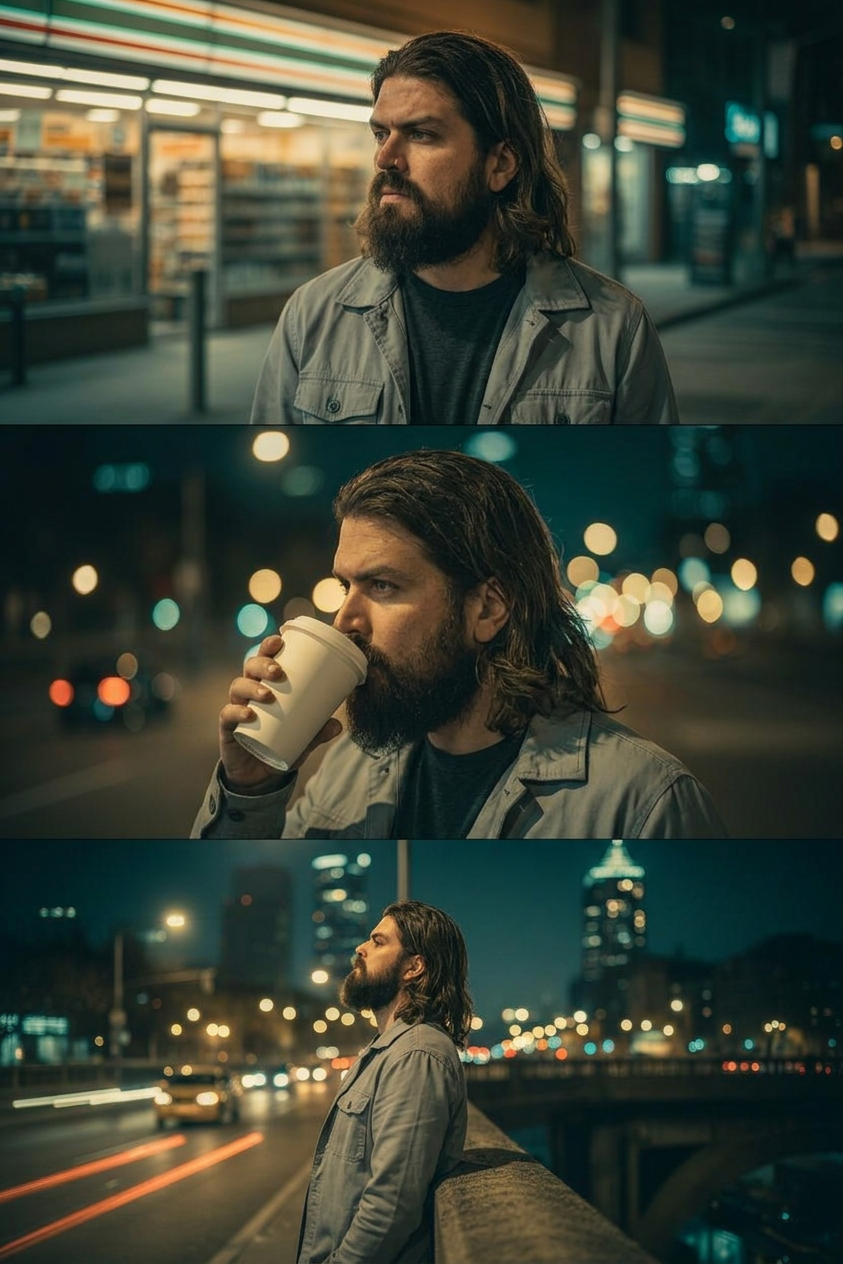 Contemplative Bearded Man in Neon Night — nano-banana-2