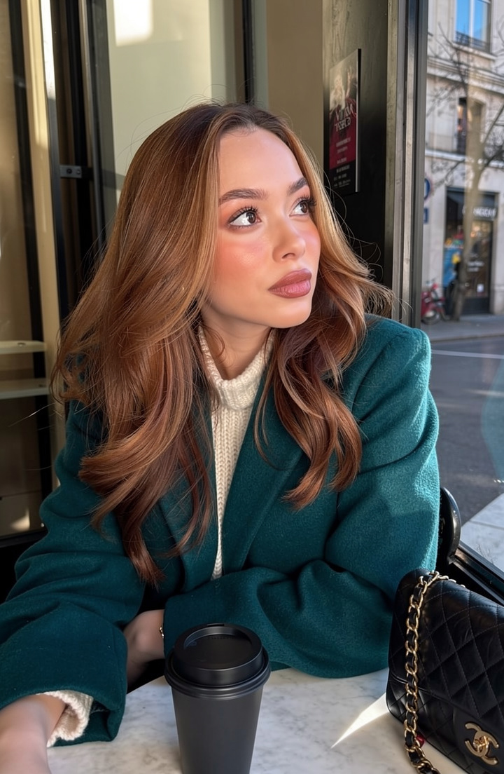Contemplative woman by Paris cafe window