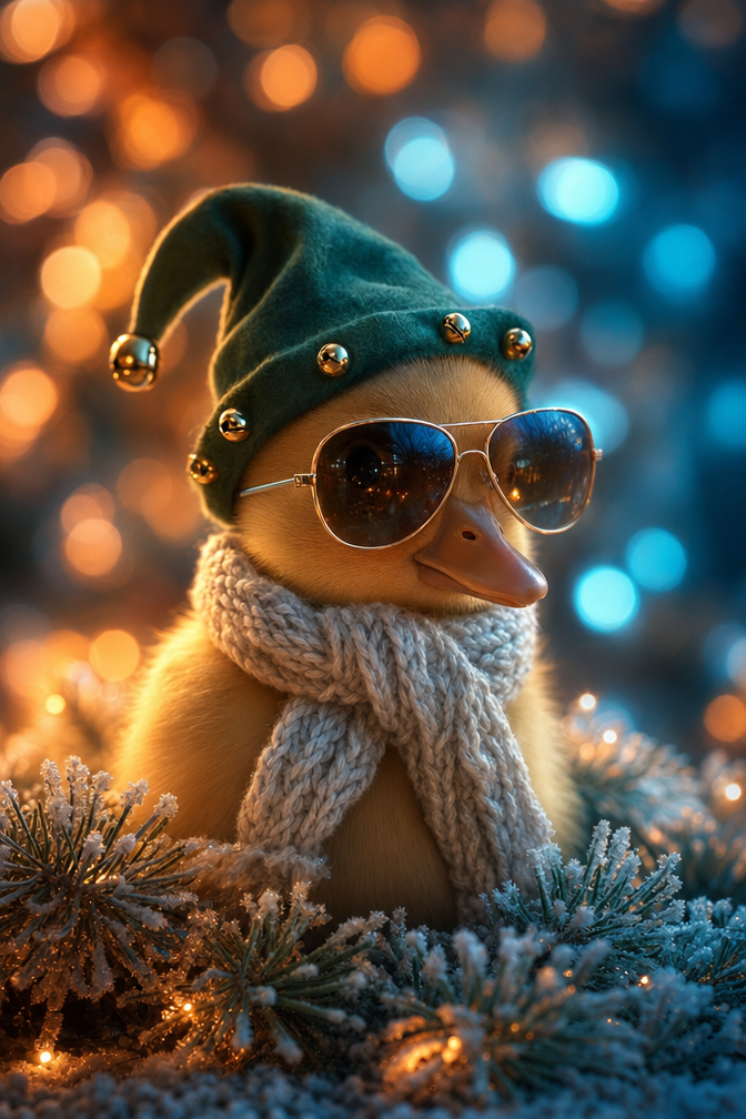 Festive Duckling in Winter Holiday Attire