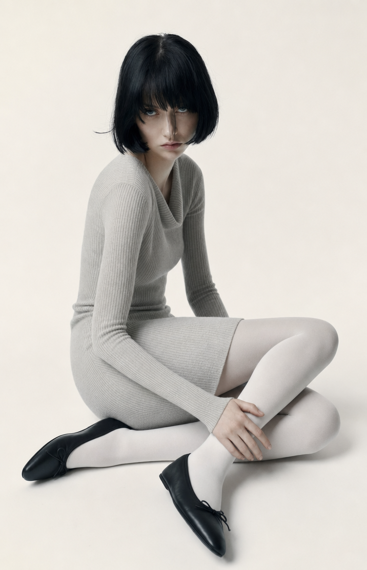 Cool studio portrait in gray knit