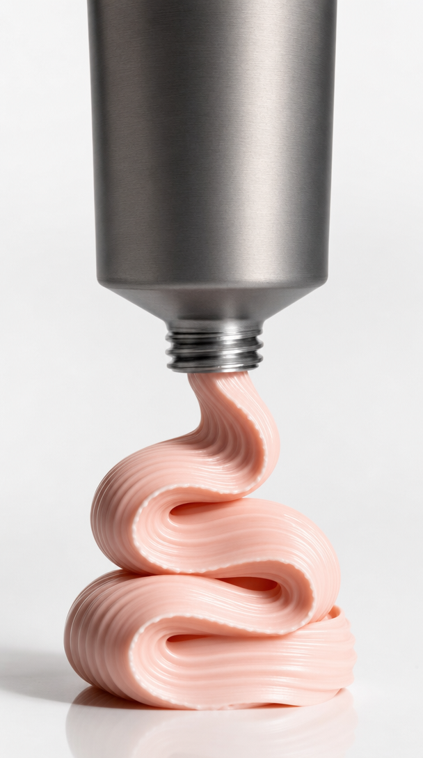 Coral cream in gunmetal tube ribbons