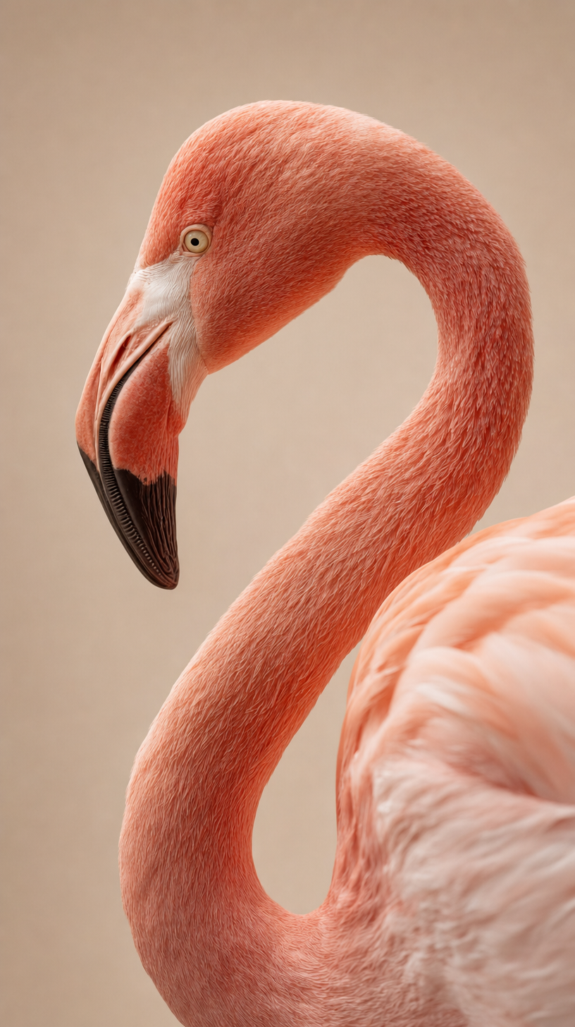Coral-pink flamingo with matte feathers Close-up