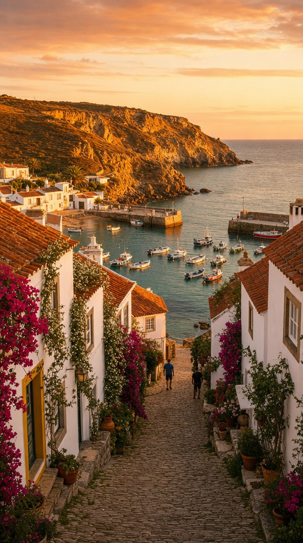Portuguese Fishing Village at Golden Sunset