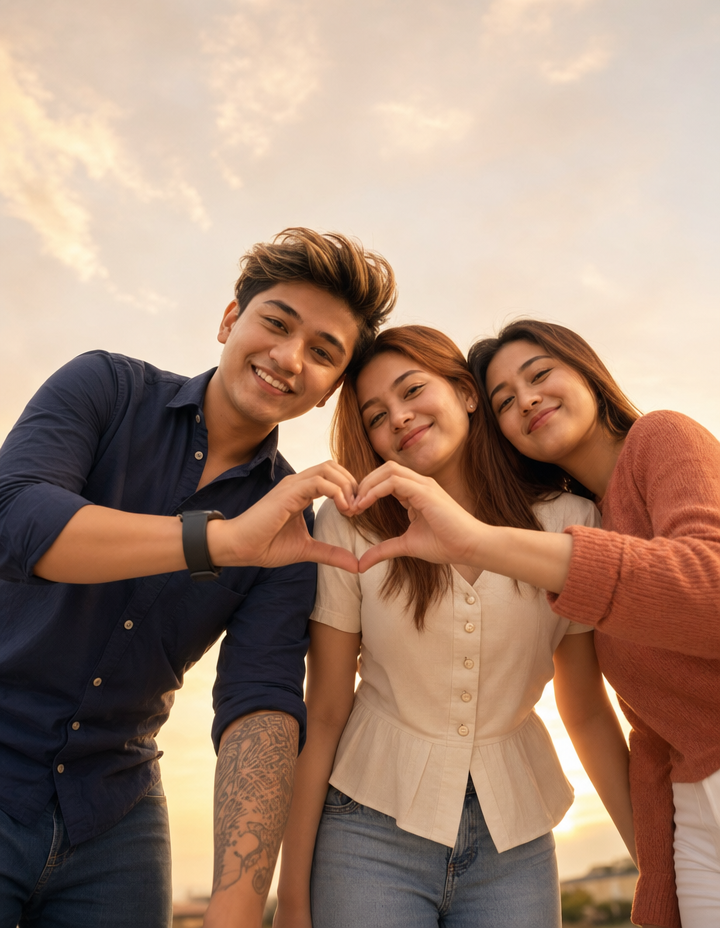 Three Friends Forming a Heart Together