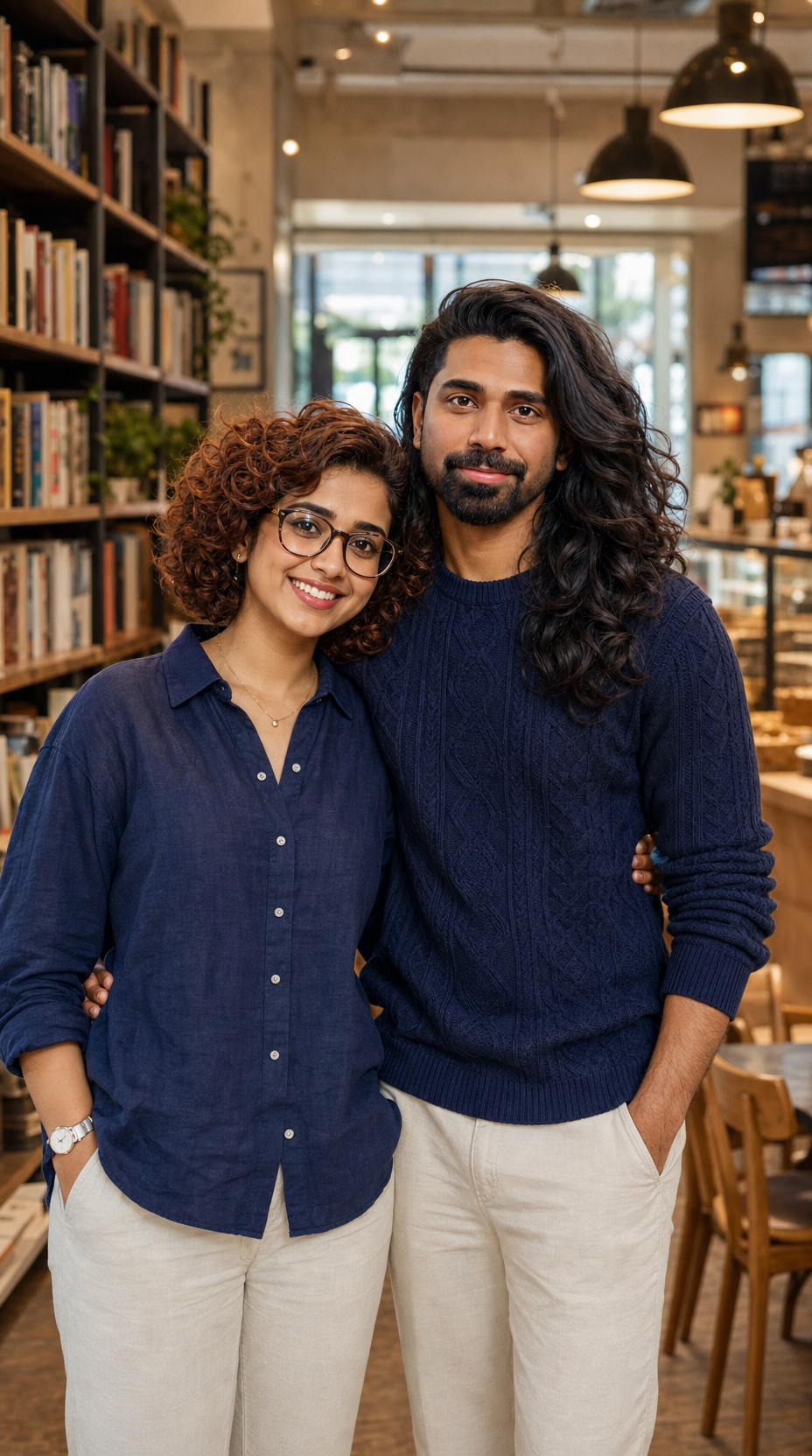Couple in Bookstore Café with Sticker Art