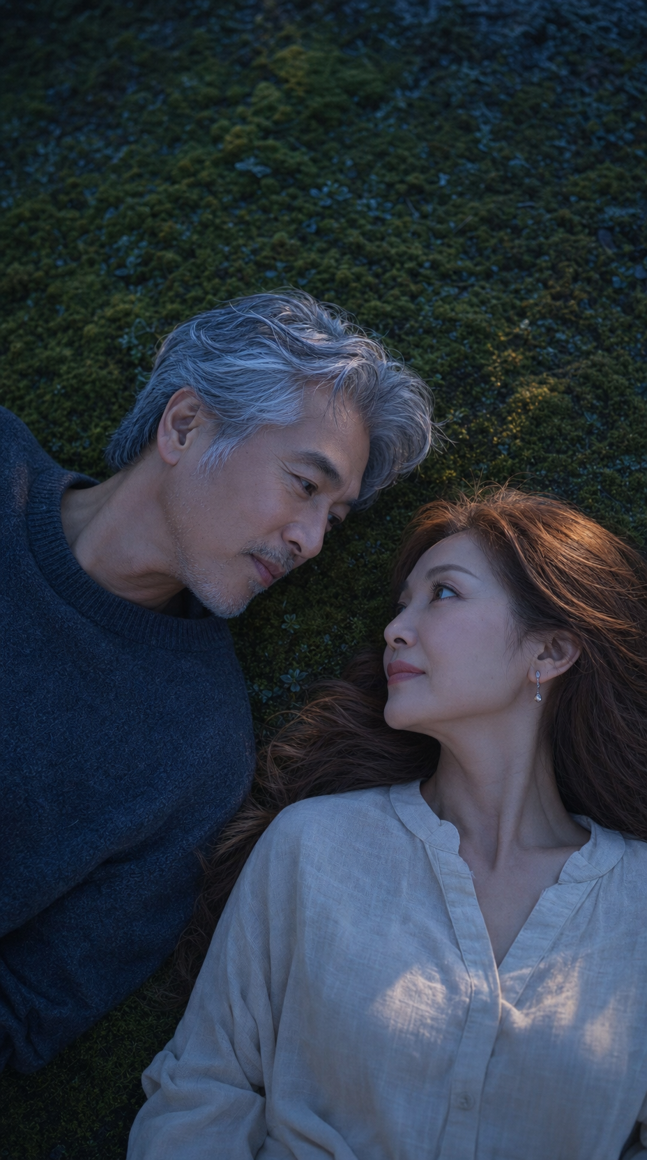 Older Couple Embracing in Twilight Glow