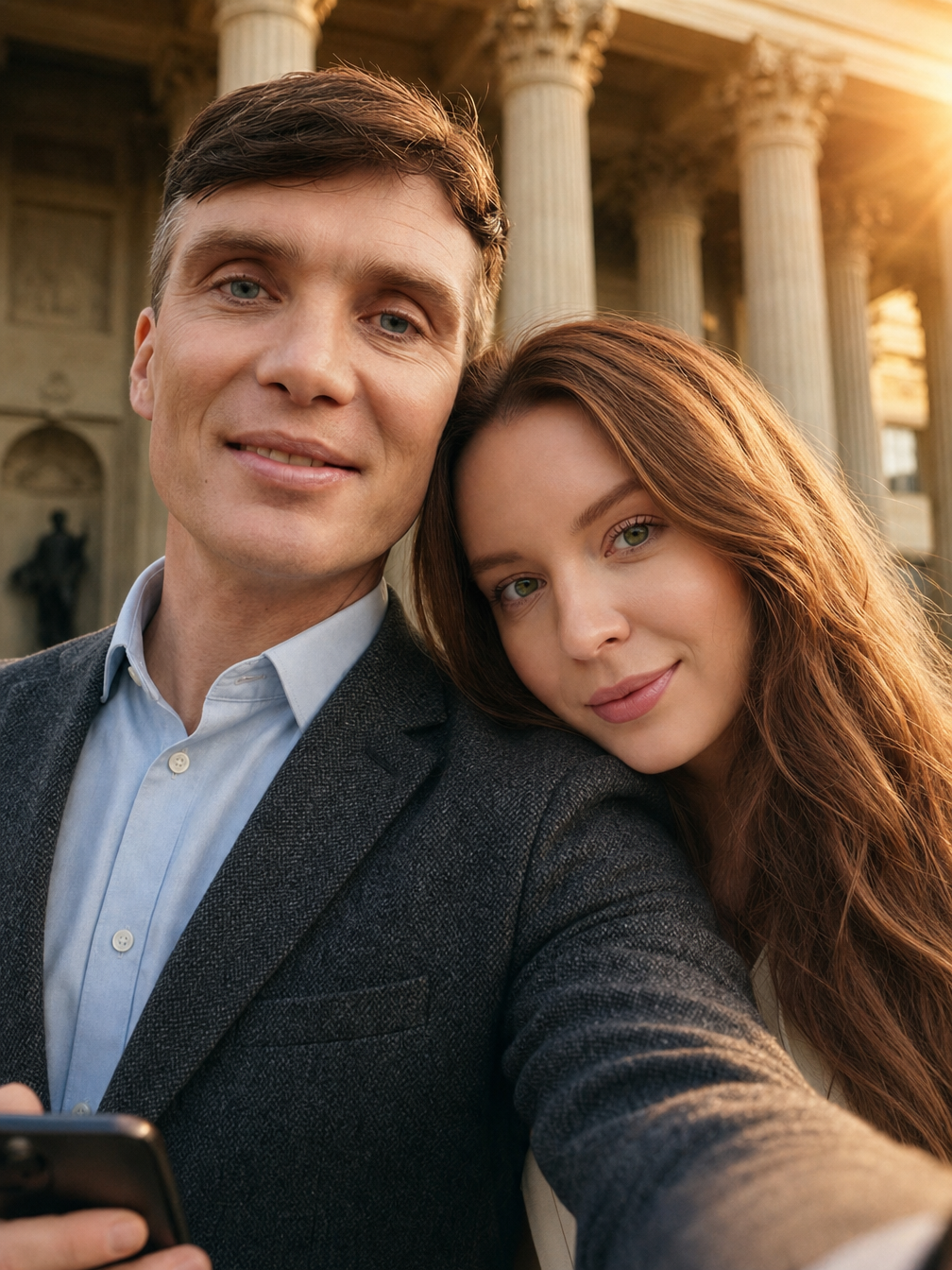Couple selfie in warm golden light